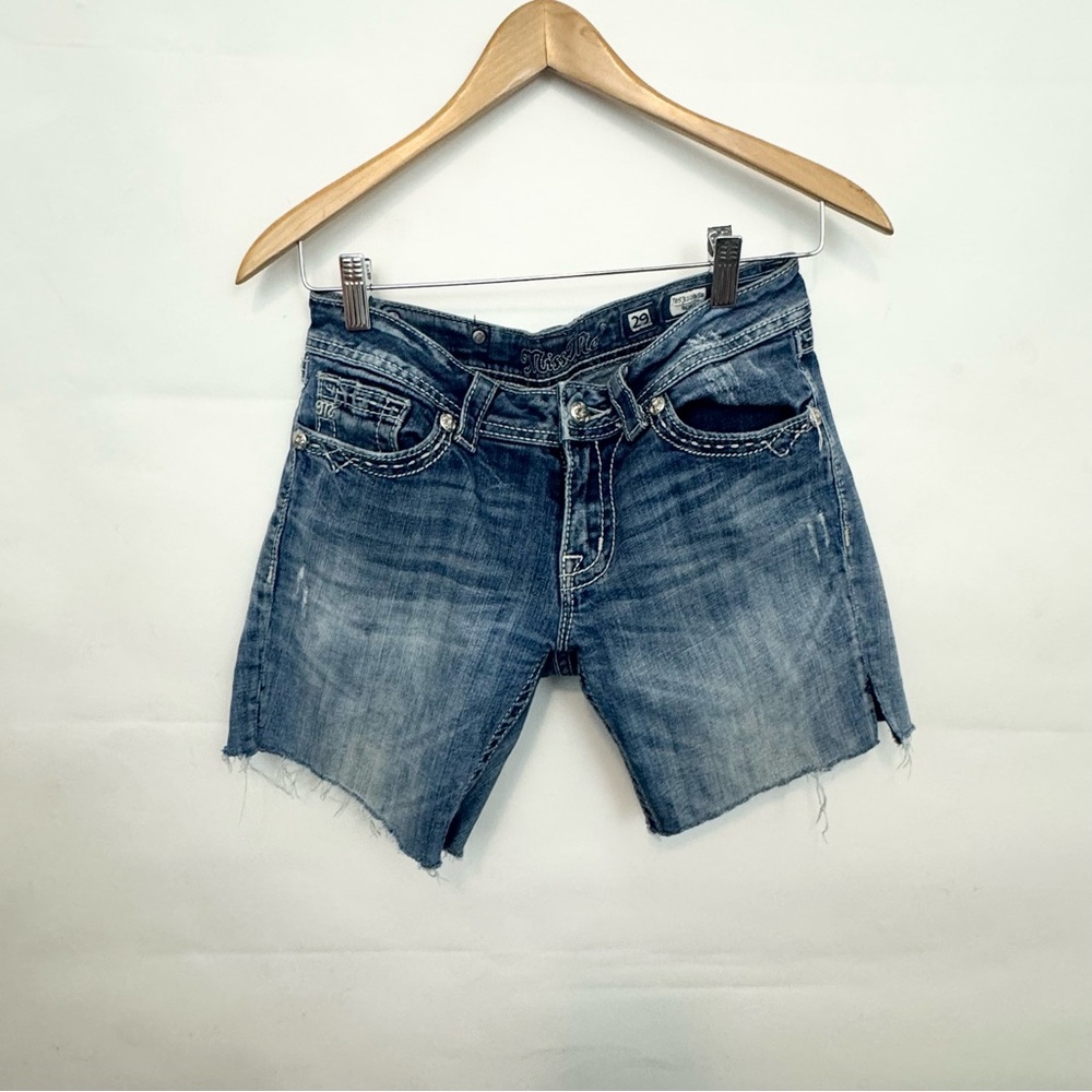 Miss Me Blue Distressed Denim Jean Shorts